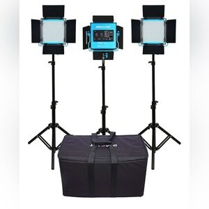 BUNDLE: “Studio in a Box”- 3-Point Studio Lighting, Heavy-Duty Tripod, Dual Mics
